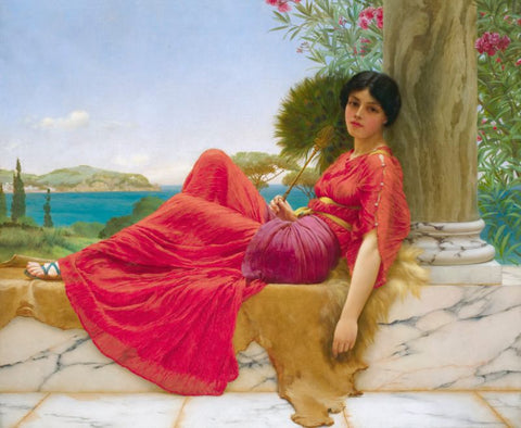 Leaning against a column by John William Godward