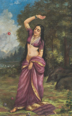 Mohini Playing with a Ball by Raja Ravi Varma