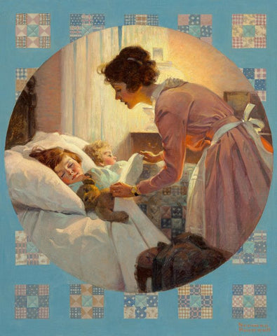Mother Tucking Children Into Bed by Norman Rockwell