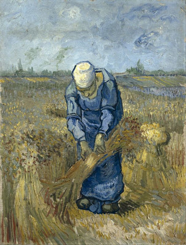 Peasant woman binding sheaves by Vincent Van Gogh