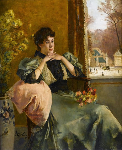 Pensive Woman by a Window by Alfred Stevens