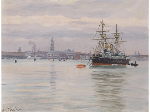 Port Landscape Stefanie von Strechine steamer at anchor Venice
