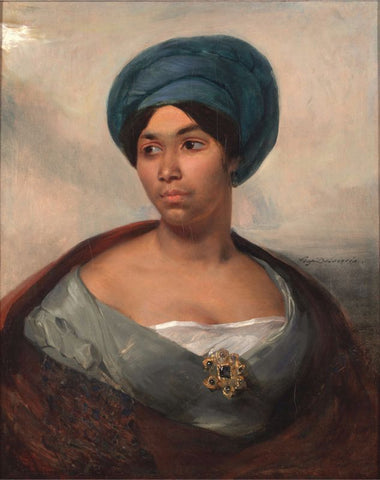 Portrait of a Woman in a Blue Turban by Eugene Delacroix