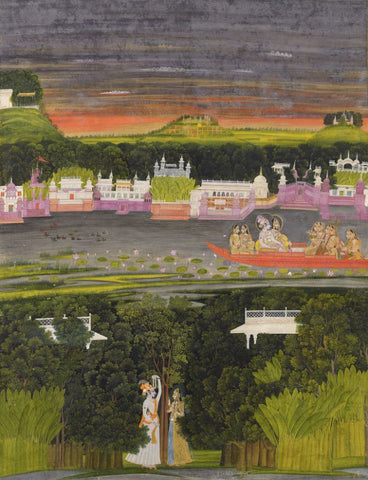 Radha and Krishna in the boat of love by Nihal Chand