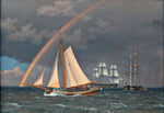 Rainbow at sea with some cruising ships by Christoffer Wilhelm Eckersberg