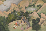 Indian Miniature - Rama, Sita, and Lakshmana at the Hermitage of Bharadvaja Page from a dispersed Ramayana