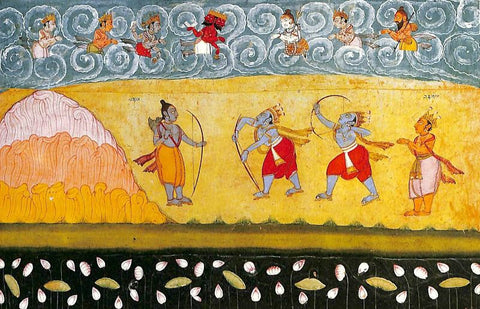 Ramayana Painting Parashurama challenges Rama to stretch Vishnu's Bow