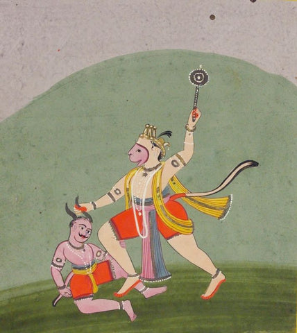 Ramayana Paintings Hanuman striking a demon