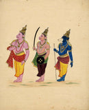 Ramayana Paintings Ramas allies from the left all standing in profile, Sugriva king of the vanaras followed  Angada and Jambavan king of the bears
