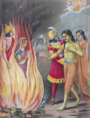 Ramayana Paintings Sita ordeal  fire