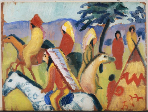 Reitende Indianer beim Zelt by August Macke