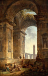 Ruins with an obelisk in the distance by Hubert Robert