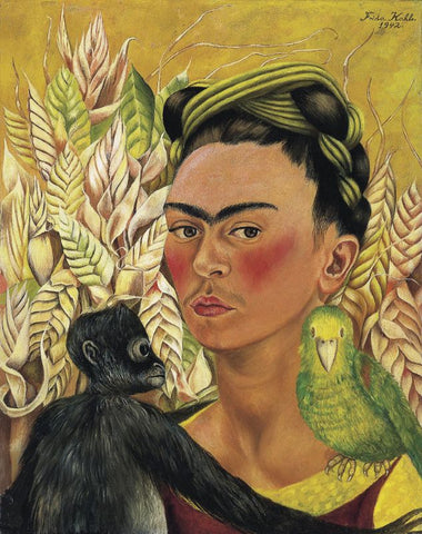 Self-Portrait with Monkey and Parrot by Frida Kahlo