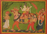 Indian Miniature - Shiva and Parvati on a composite cow made of assembled women