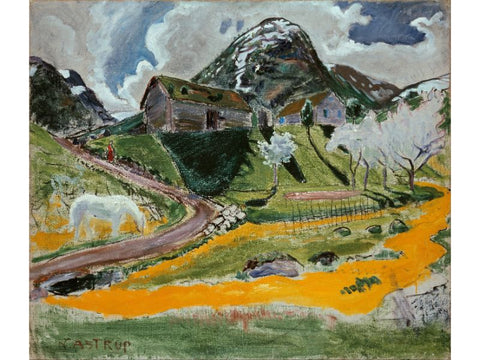 Spring Landscape Painting The white Horse in Spring by Nikolai Astrup