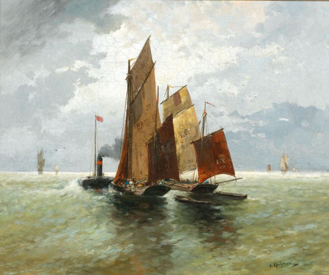 Steamship and fishermen on the high seas by Adolf Kaufmann