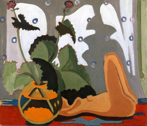 Still-life with sculpture in front of a window by Ernst Ludwig Kirchner