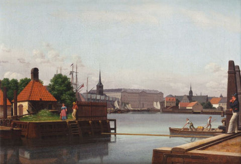 The Bourse, Christiansborg and Holmen's church, seen from the site of the Asiatic Company by Christoffer Wilhelm Eckersberg