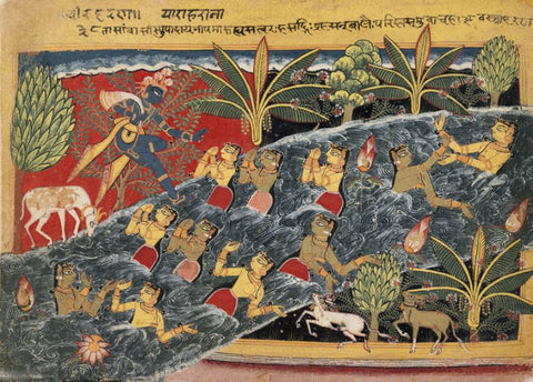 Indian Miniature - The Gopis Plead with Krishna to Return Their Clothing