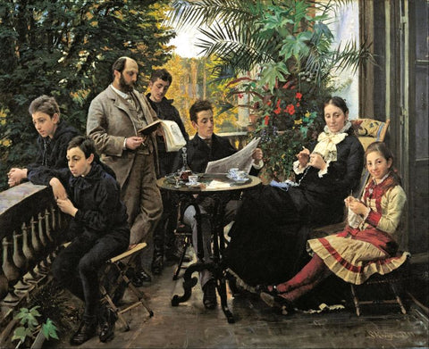 The Hirschsprung family portrait. From the left Ivar, Aage, Heinrich, Oscar, Robert, Pauline and Ellen HIrschsprung by Peder Severin Krøyer