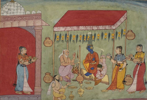 Indian Miniature - The Marriage of Krishna and Rukmini