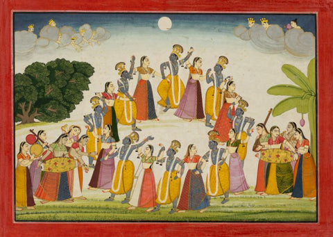 Indian Miniature - The Rasa Mandala Dance of Krishna and the Gopis Bhagavata Purana