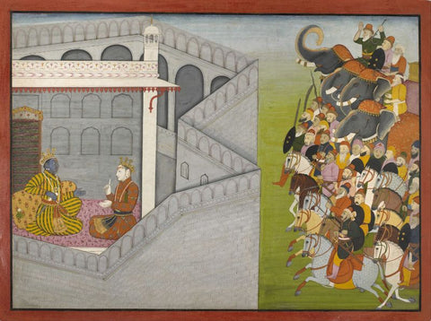 Indian Miniature - The Siege of Mathura by Jarasandha from the series Guler-Basholi Bhagavata Purana