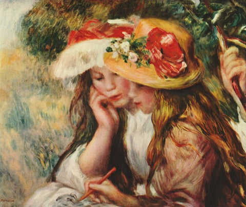 Two Girls Drawing by Pierre-Auguste Renoir