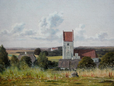 Vester Egede Church with Gisselfeld Monastery in the Background by Martinus Rørbye