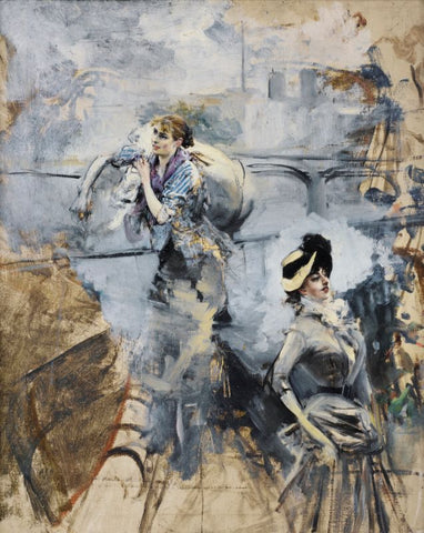 Washerwoman and a Young Brunette by the Seine, Paris by Giovanni Boldini