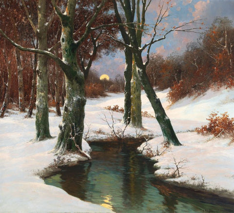 Winter Landscape with Rising Moon by Adolf Kaufmann