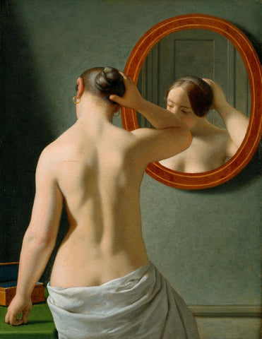 Woman in front of a mirror by Christoffer Wilhelm Eckersberg