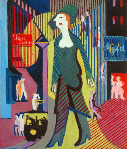Woman is walking over a nighty street by Ernst Ludwig Kirchner