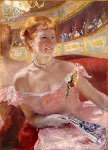 Woman with a Pearl Necklace in a Loge by Mary Cassatt
