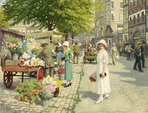 Women buying flowers at Amagertorv, Copenhagen by Paul Fischer