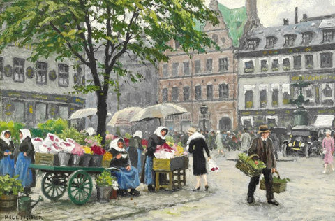 Women selling flowers at Højbro Plads by Paul Fischer