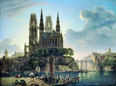 Gothic Cathedral by a River by Karl Friedrich Schinkel